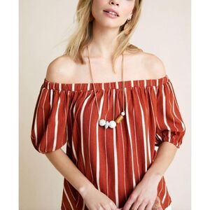 Anthropologie Elodie Top Womens Medium M Terra Cota Striped‎ Off Shoulder Blouse